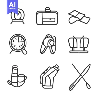 Aset desain premium: Collection of stylized household and everyday object icons