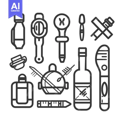 Premium design asset: Assortment of outlined simple graphics representing various miscellane