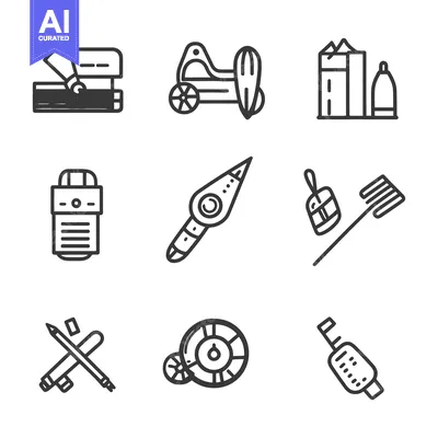 Aset desain premium: Several Line Drawn Illustrations Of Various Common Objects
