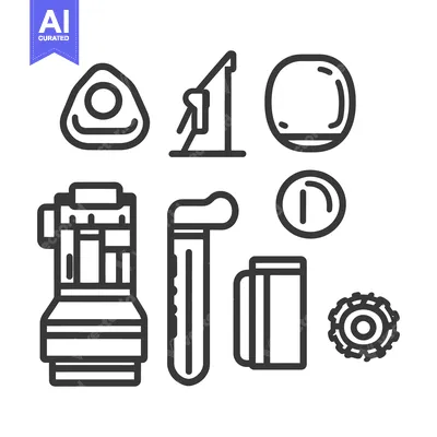 Aset premium populer: Seven various tools and objects are shown in black outlines