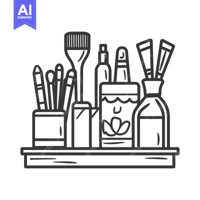 Premium design asset: An array of art supplies and drawing tools arranged neatly on a shelf