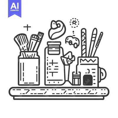 Aset desain premium: Organized desk accessories and small decorative objects displayed neat