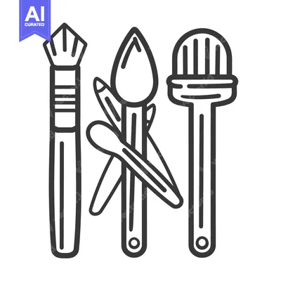 Aset premium populer: Three different art tools depicted in a simple black line drawing