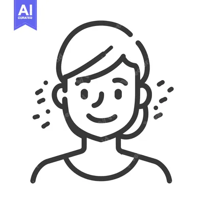 Aset desain premium: Simple black and white line drawing of a smiling person