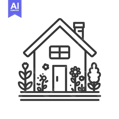 Aset desain premium: Minimalist House Icon with Flowers, Simple Line Art Design
