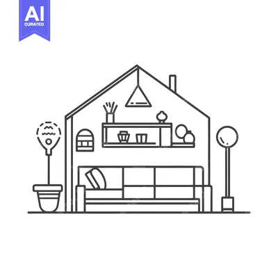A Simple Vector Illustration Depicting a House Interior And Exterior
