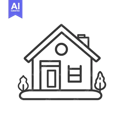 Aset desain premium: Simple black and white illustration of a house with landscape features