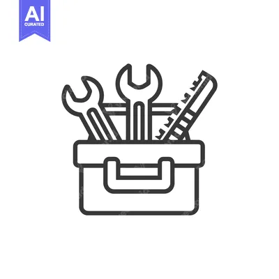 Aset desain premium: Toolbox Icon with Wrenches and Ruler, Minimalist Line Art Design