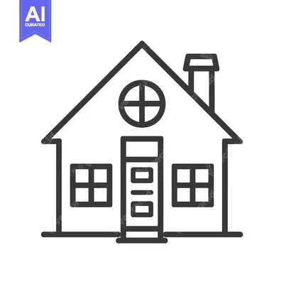 Aset desain premium: A simple illustration depicting a house with a chimney and windows