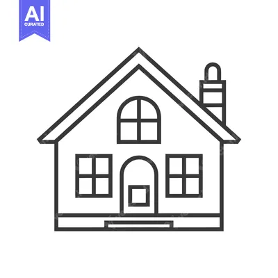 Aset desain premium: Simple line drawing depicting a house with a chimney and windows