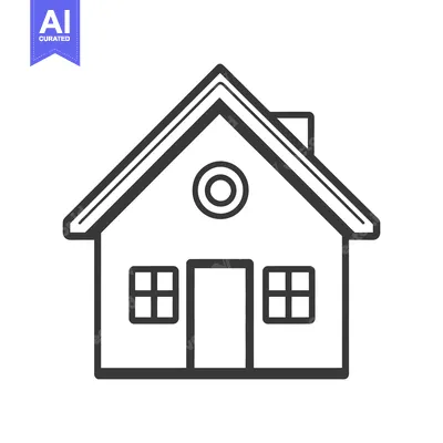 Aset desain premium: Simple line drawing illustration of a house with chimney and windows