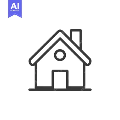 Premium design asset: Minimalist House Icon with Chimney and Circular Window, Outline Style