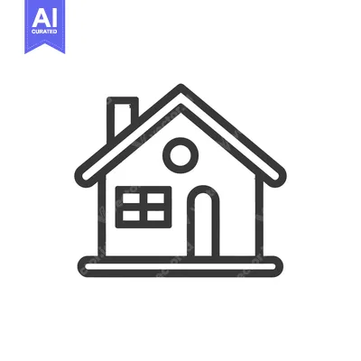 Aset desain premium: Minimalist House Icon with Chimney, Arched Door, and Circular Window