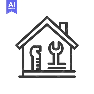 Premium design asset: Home Repair Icon: House Outline with Wrench and Spanner Tools