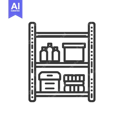 Premium design asset: Minimalist Shelving Unit Icon with Storage Boxes and Bottles