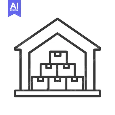 Aset premium populer: Minimalist Warehouse Icon with Stacked Boxes, Outline Style