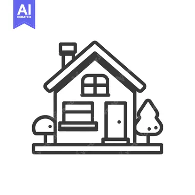 Aset premium populer: Minimalist House Icon with Tree and Mushroom, Black and White Design