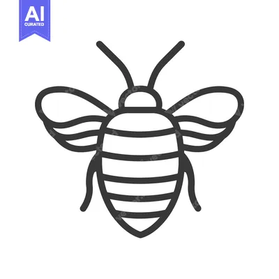 Aset desain premium: A stylized outline drawing depicting a striped bee insect
