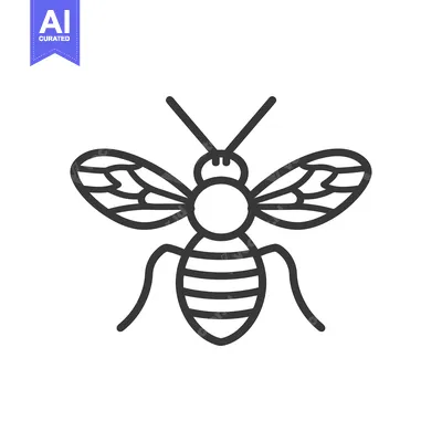 Aset premium populer: A simple black and white illustration of a honeybee insect
