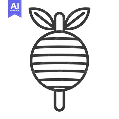 Premium design asset: A striped round object with leaves and a stick