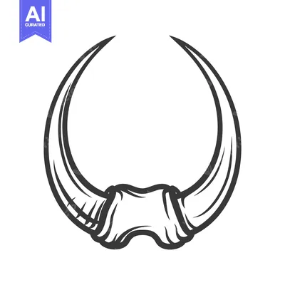 Aset desain premium: A bold monochrome illustration depicting curved animal horns from abov