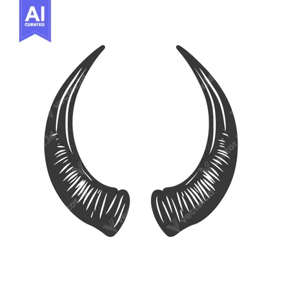 Aset desain premium: Two curved horns are displayed with a distinct illustrative style