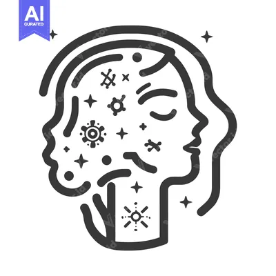 Aset premium populer: A stylized outline of faces with internal celestial elements