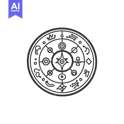 Aset desain premium: An intricate detailed circular design with symbols inside its border