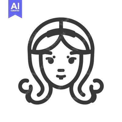 Aset desain premium: A simple outlined illustration depicts a young woman with curly hair