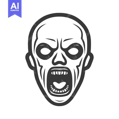A stylized illustration depicts a screaming human skull face