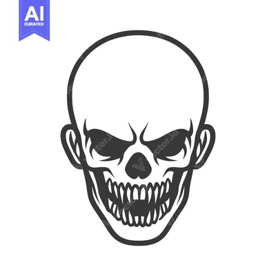 Aset desain premium: A stylized black and white illustration of a human skull