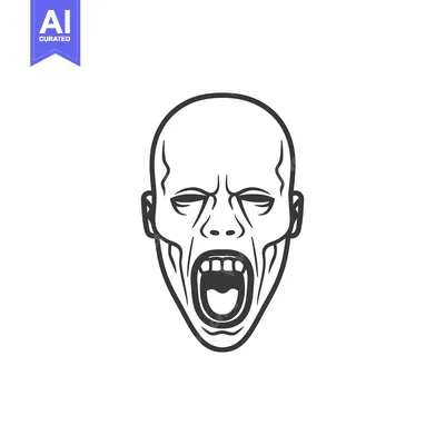 Aset premium populer: A black and white illustration of a screaming human head