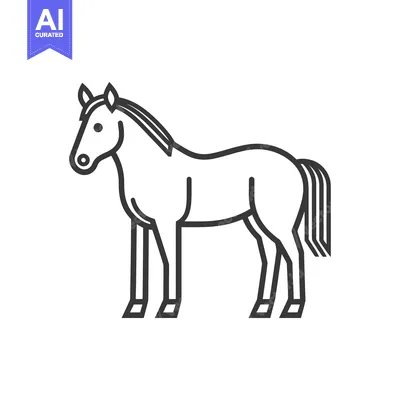 Premium design asset: A simple black and white illustration of a standing horse
