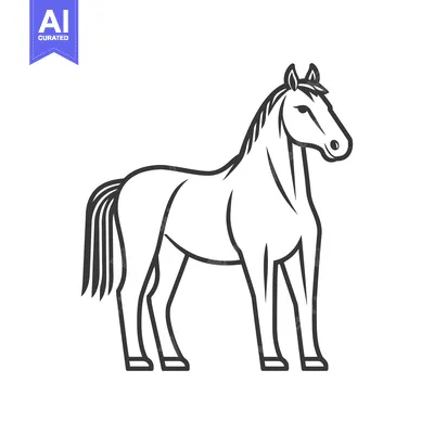 Aset premium populer: A stylized black and white illustration of a standing horse