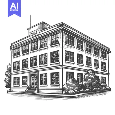 Aset premium populer: A detailed drawing of a vintage multistory building