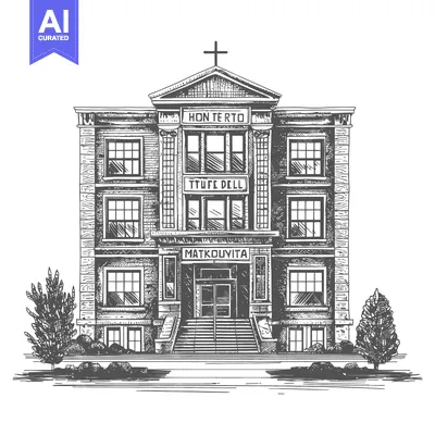 Aset desain premium: A Detailed Drawing Of A Grand Brick Building With A Cross