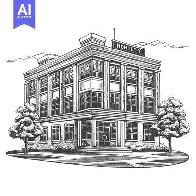 Popular premium asset: Hand Drawn Sketch Of A Multi Story Building With Trees