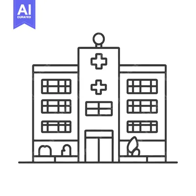 Aset desain premium: Simple linear illustration of a medical facility or hospital building
