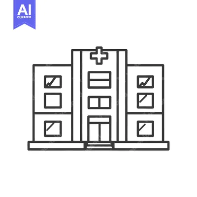 Premium design asset: Simplified linear drawing of a hospital with a medical cross