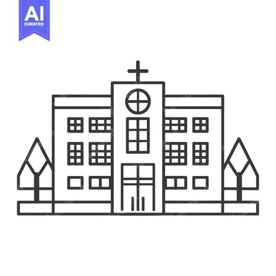 Aset desain premium: A simple linear drawing of a religious institution building