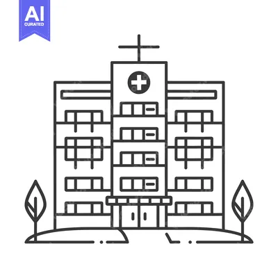 Premium design asset: A simple linear illustration of a large hospital building complex