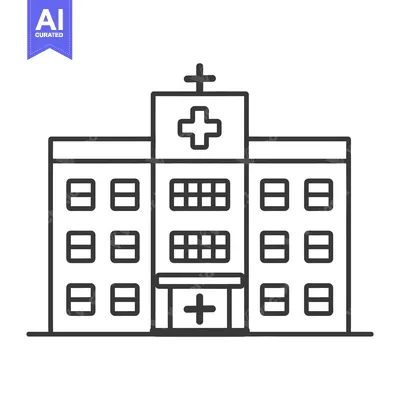 Premium design asset: Simple outline depiction of a medical healthcare facility building
