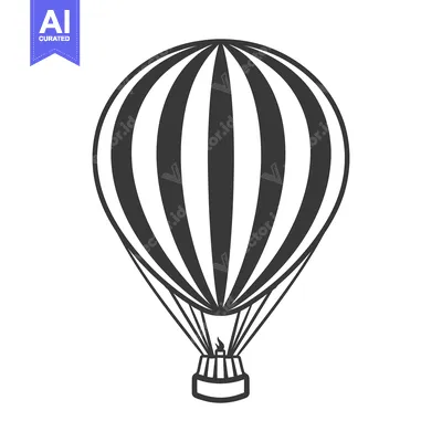Premium design asset: A simple black and white illustration of a hot air balloon