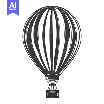 Premium design asset: A striped black and white hot air balloon soaring skyward