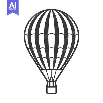 Aset desain premium: Black and white illustration depicts a hot air balloon in flight