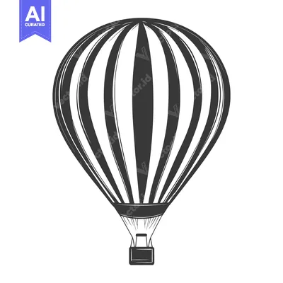 Aset desain premium: A black and white striped hot air balloon floats upward in the air