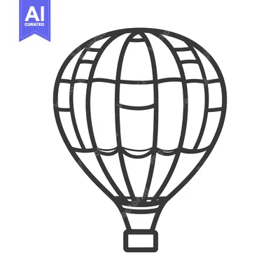 Aset desain premium: An outlined black and white image showing a hot air balloon