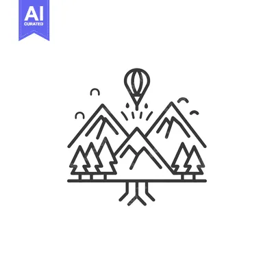 Aset premium populer: Hot Air Balloon Soaring Over Mountain Range with Trees and Roots