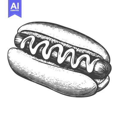 Aset premium populer: A detailed illustration of a hotdog with mustard on top