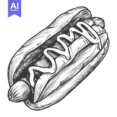 Premium design asset: An illustrated hot dog with mustard sauce in a bun